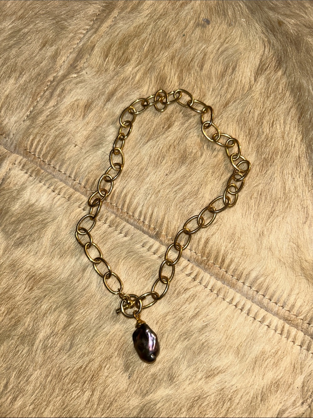 Black Baroque Pearl Chain Necklace